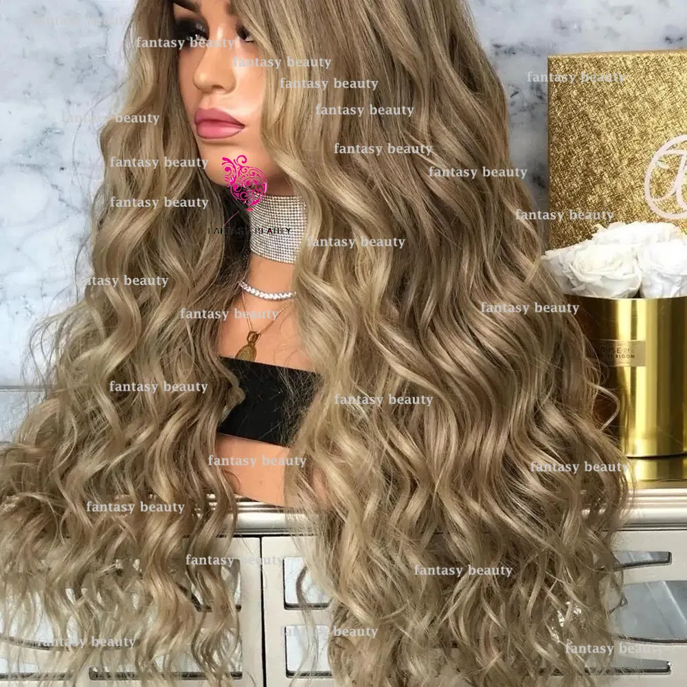 

Ombre High Density Wig Water Wave glueless Human hair ready to wear 13x6 lace front wig Light brown Full Breathable lace wig