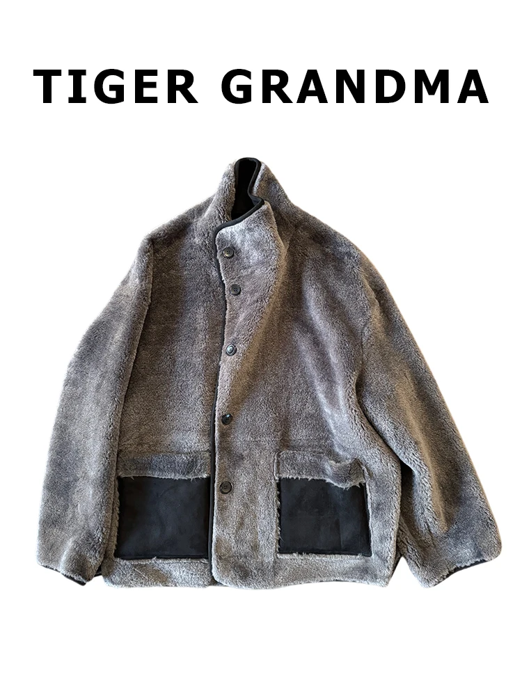 

Уютное теплое пальто свободного кроя средней длины с меховой отделкой и цветными блоками, из полиэстера, с длинными рукавами, для женщин