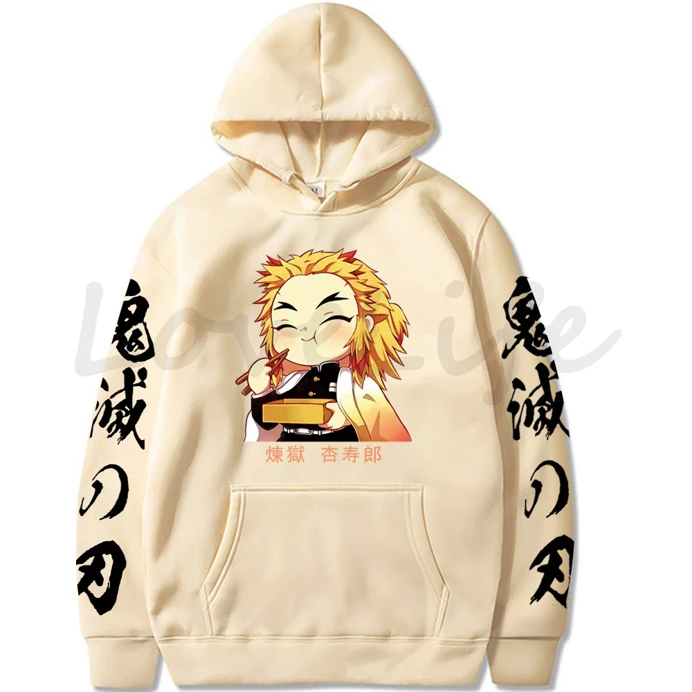 Chibi Rengoku Eating Print Hoodie Women Fashion Pullovers Autumn Anime Sweatshirts Demon Slayer Hoodies Streetwear Men Clothes