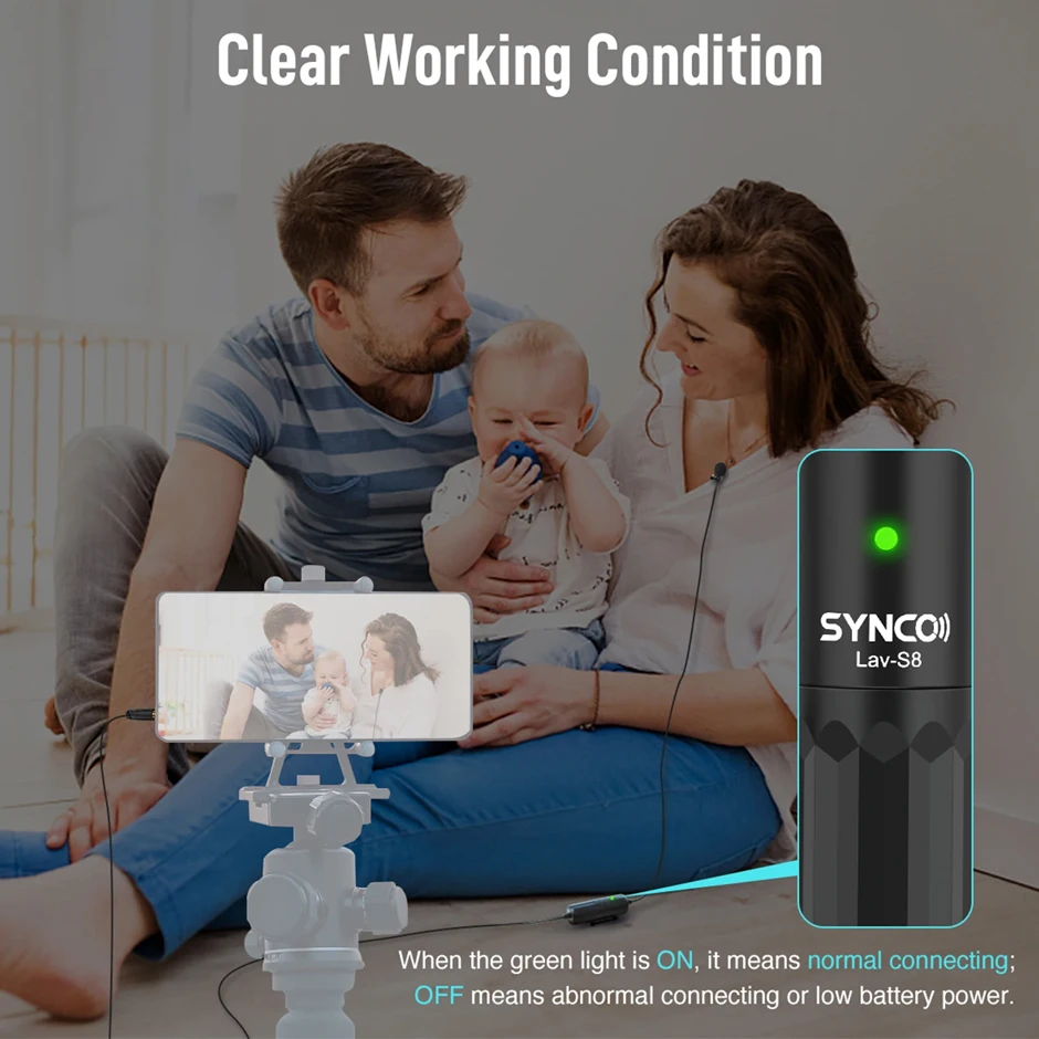 ميكروفون Synco Lav-S8 Lavalier بمشبك متعدد الاتجاهات وطية صدر السترة لتقليل الضوضاء والزوج التلقائي