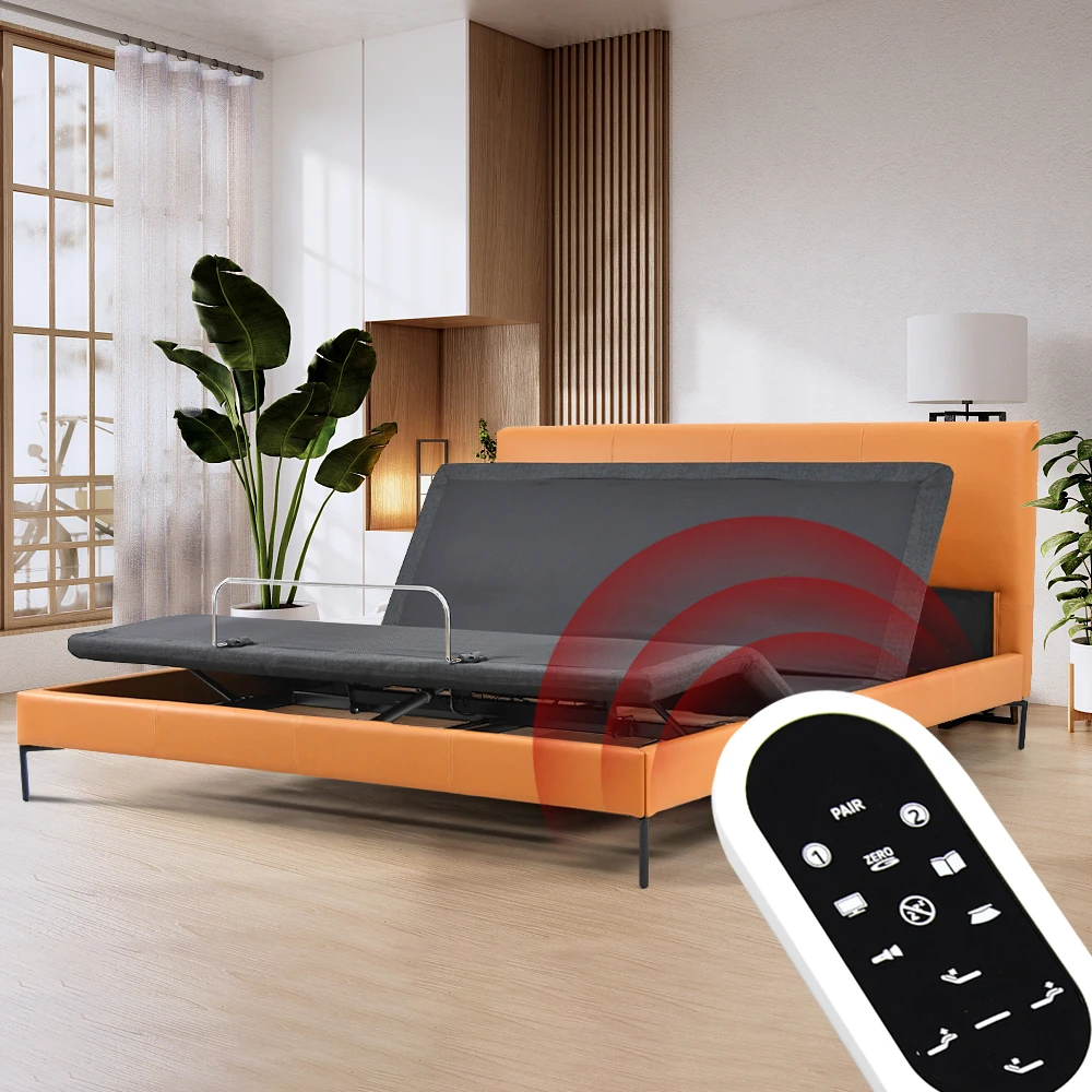 

UBF Orange KingSize Okin Motor Electric Adjustable Bed Zero Gravity Upholstery Electric Adjustable Bed Frame Base