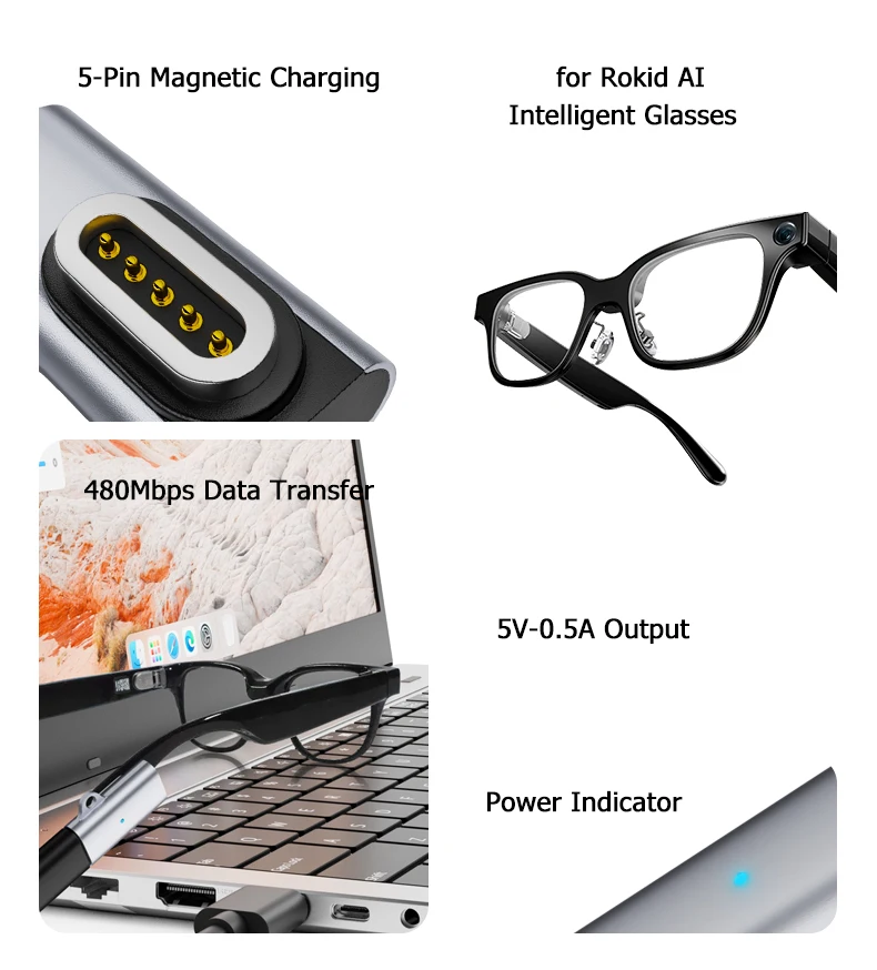 5-Pin Typ-C Magnetischer Ladeadapter-Stecker für Rokid AI Intelligente Brille USB-C Stromversorgungskonverter für Heimbüros – Detail 2