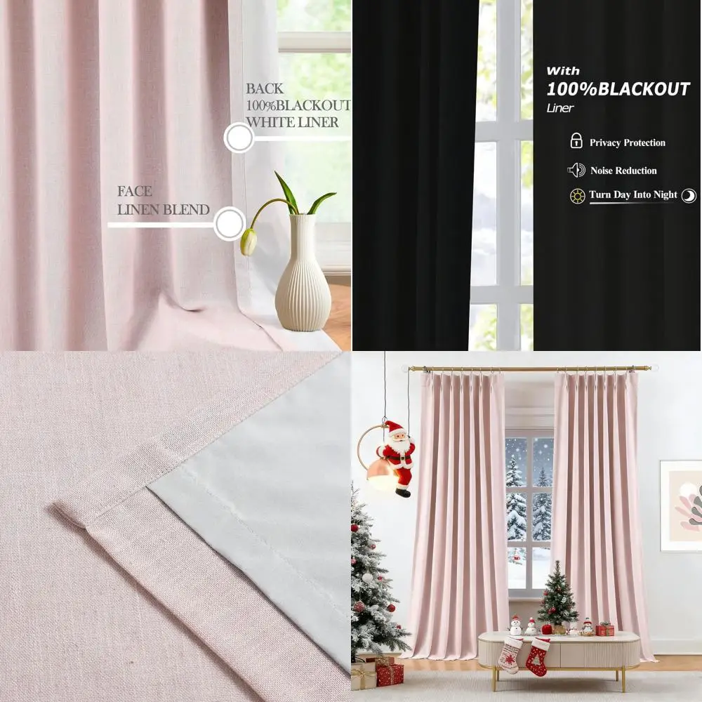 

Soft Pink Pinch Pleat Blackout Curtains, 40x84, Linen Blend, Thermal Insulated, for Living/Bedroom