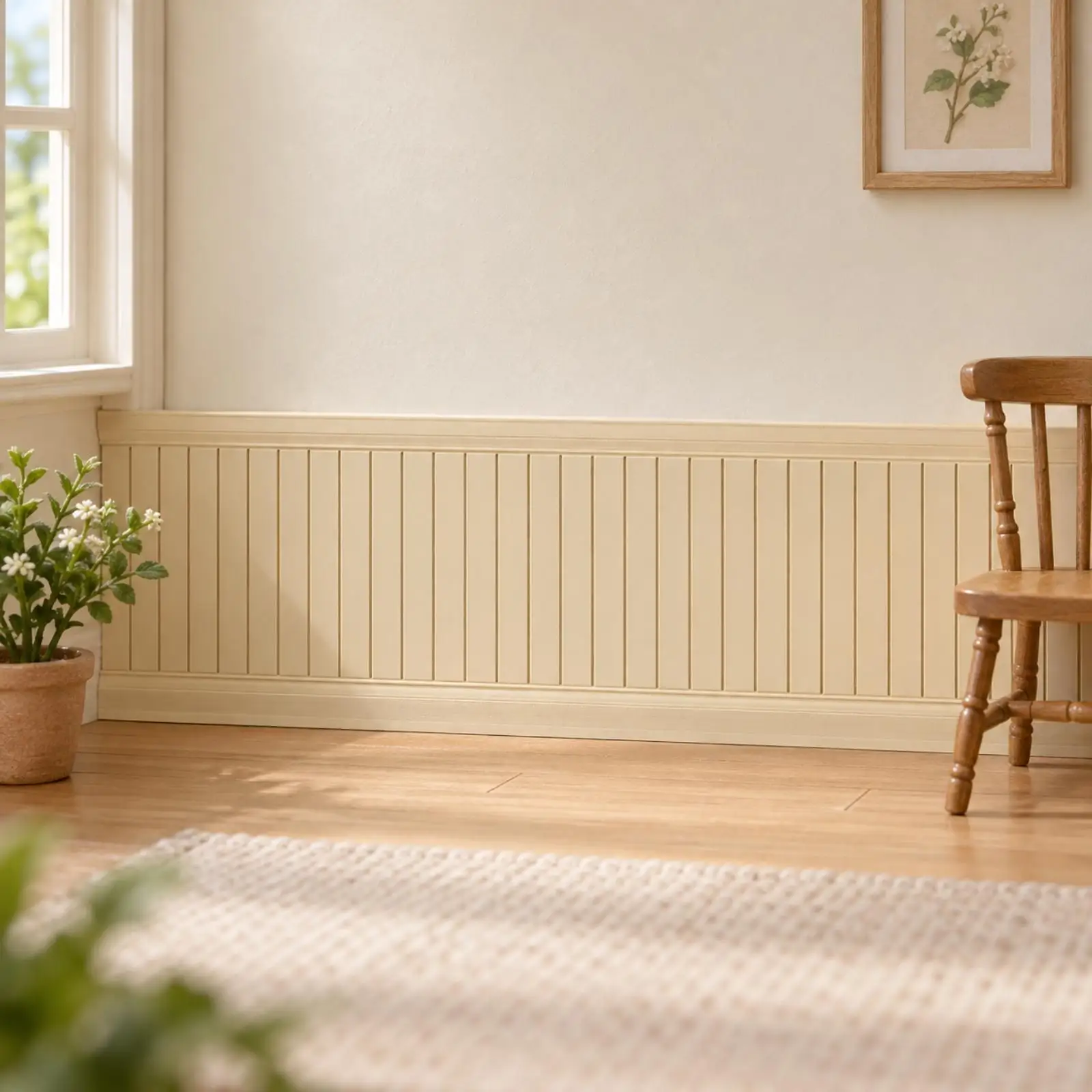 Miniature Dollhouse Wall Trim Panel with Vertical Grooves for Creative Dollhouse Furniture and Interior Decor
