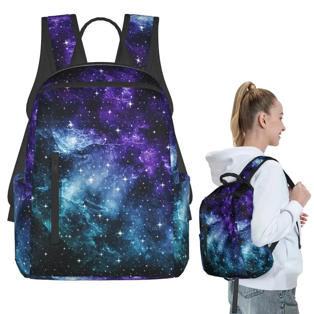 Purple Teal Galaxy Nebula Dream Backpack Student BookBag Kids School Bag Laptop Shoulder Bags Men Women