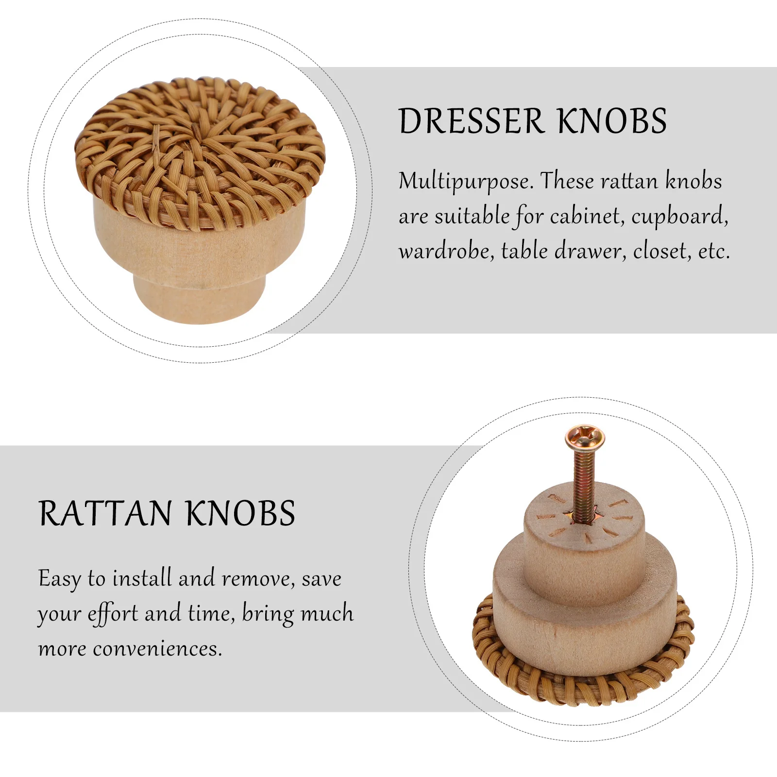 

10pcs Rattan Drawer Knobs Mushroom Head Pulls For Cabinet Cupboard Wardrobe Furniture Round Wood Handles Easy Install Decorative