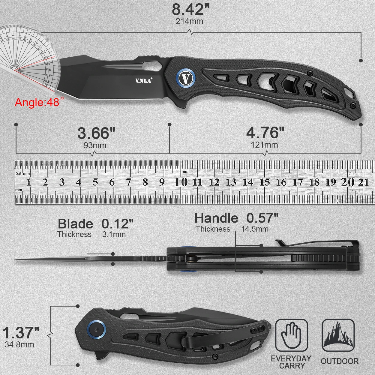 VNLA Pocket knife 14C28N steel sharp folding knife G10 handle knife Outdoor camping portable knife EDC tool knife Open express