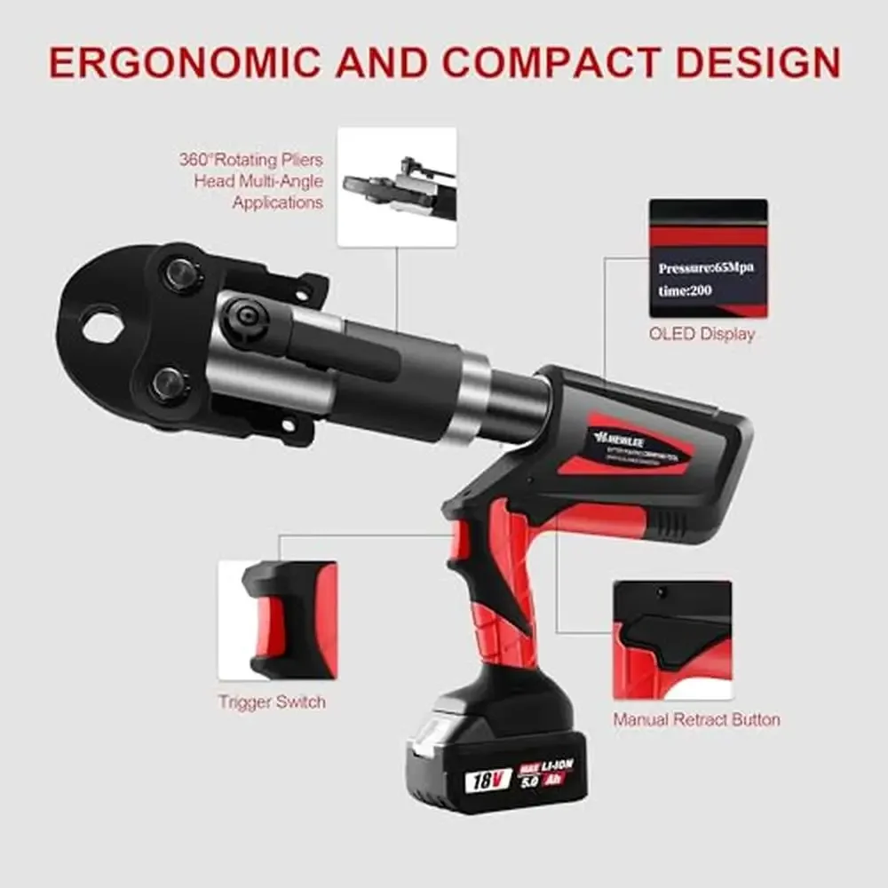 Copper Crimping Tool Hydraulic 32KN Pro Press 18V 5.0Ah*2 Battery US Standard 1/2" 3/4" 1" Plumbing HVAC Stainless Steel PEX