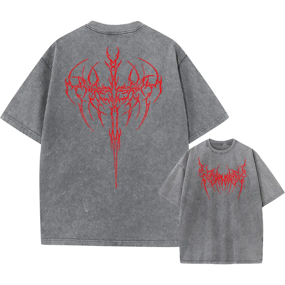 Herren Vintage Baumwoll-T-Shirts Harajuku Gothic Streetwear Weiche Y2k Acid Washed T-Shirts Mädchen Lose Mode Bedruckte Oberteile Unisex – Detail 11