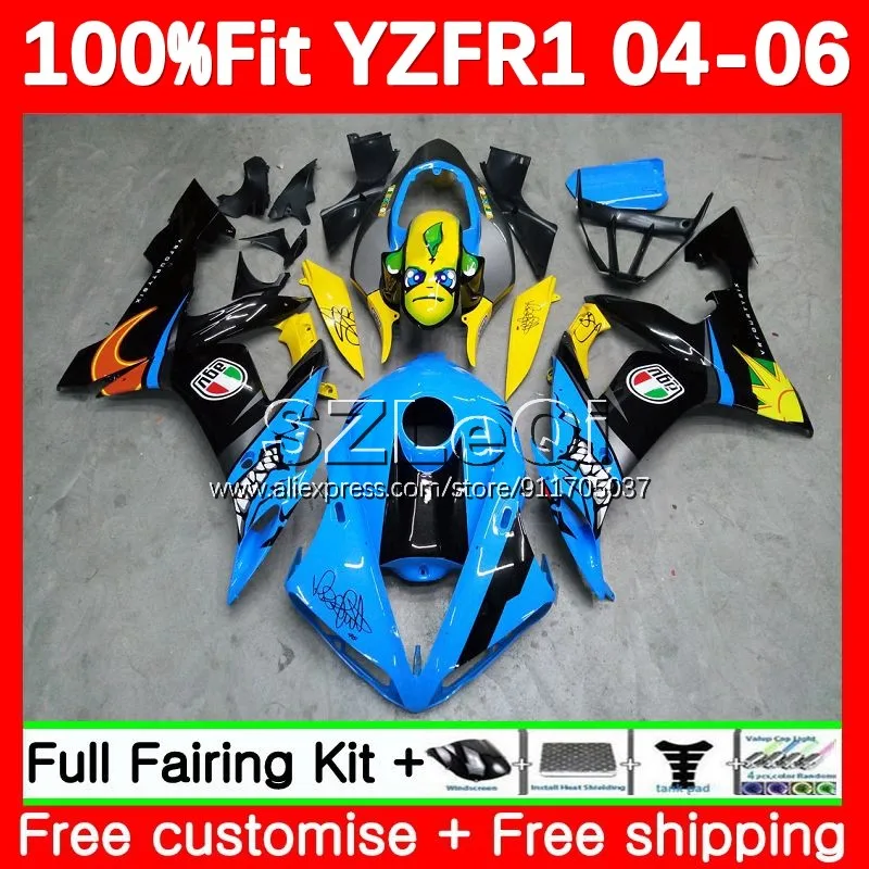 Shark Fish OEM Body For YAMAHA YZF-R1 YZF1000 YZF R1 R 1 YZFR1 04 05 06 131No.0 YZF-1000 2004 2005 2006 Injection Fairing Kit