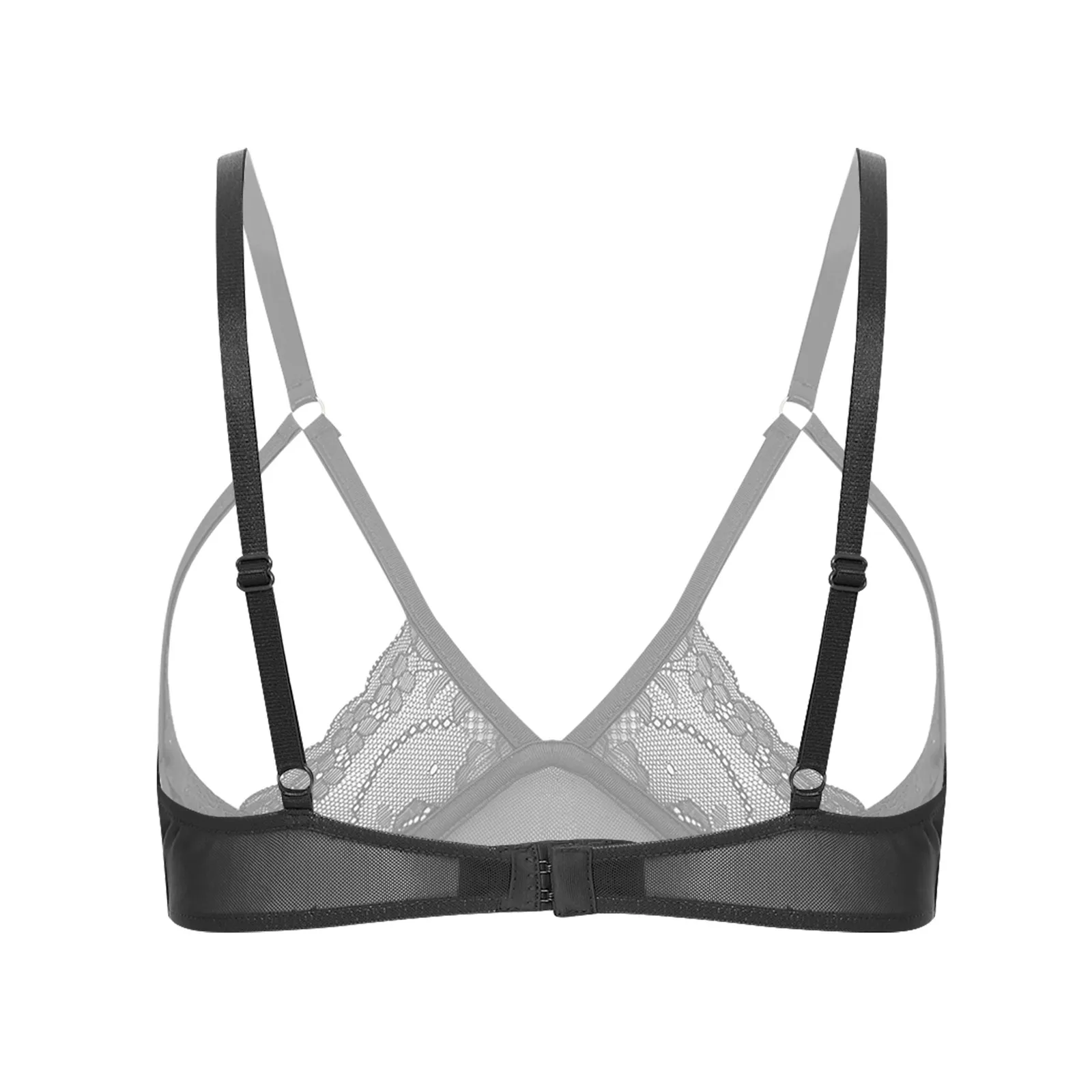 Sutiã de gaiola sexy sem cupless feminino, cintas de espaguete, ver através do laço, malha pura bralette, wirefree, sem forro sutiã top