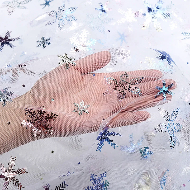 เกล็ดหิมะที่มีสีสันผ้าตาข่ายทองฟอยล์ผ้าพันคอชุดเจ้าหญิง Cape เสื้อผ้าเด็ก DIY เย็บผ้าปาร์ตี้ตกแต่งพื้นหลัง