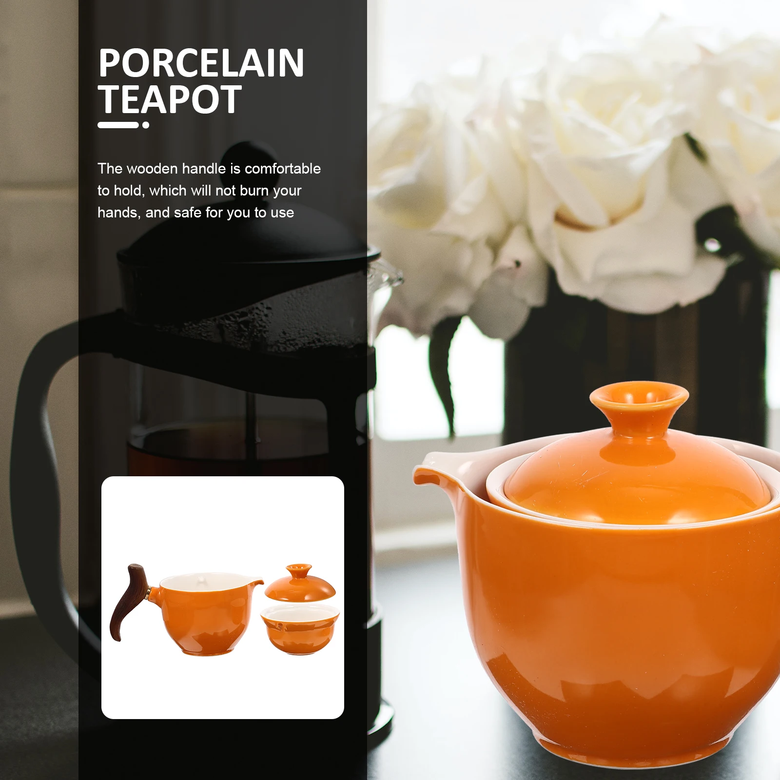 

Ceramic Teapot Portable Coffee Maker Wood H Thermal Kettle Travel Tea Pot Porcelain Pitcher Easy Clean Kitchen Family