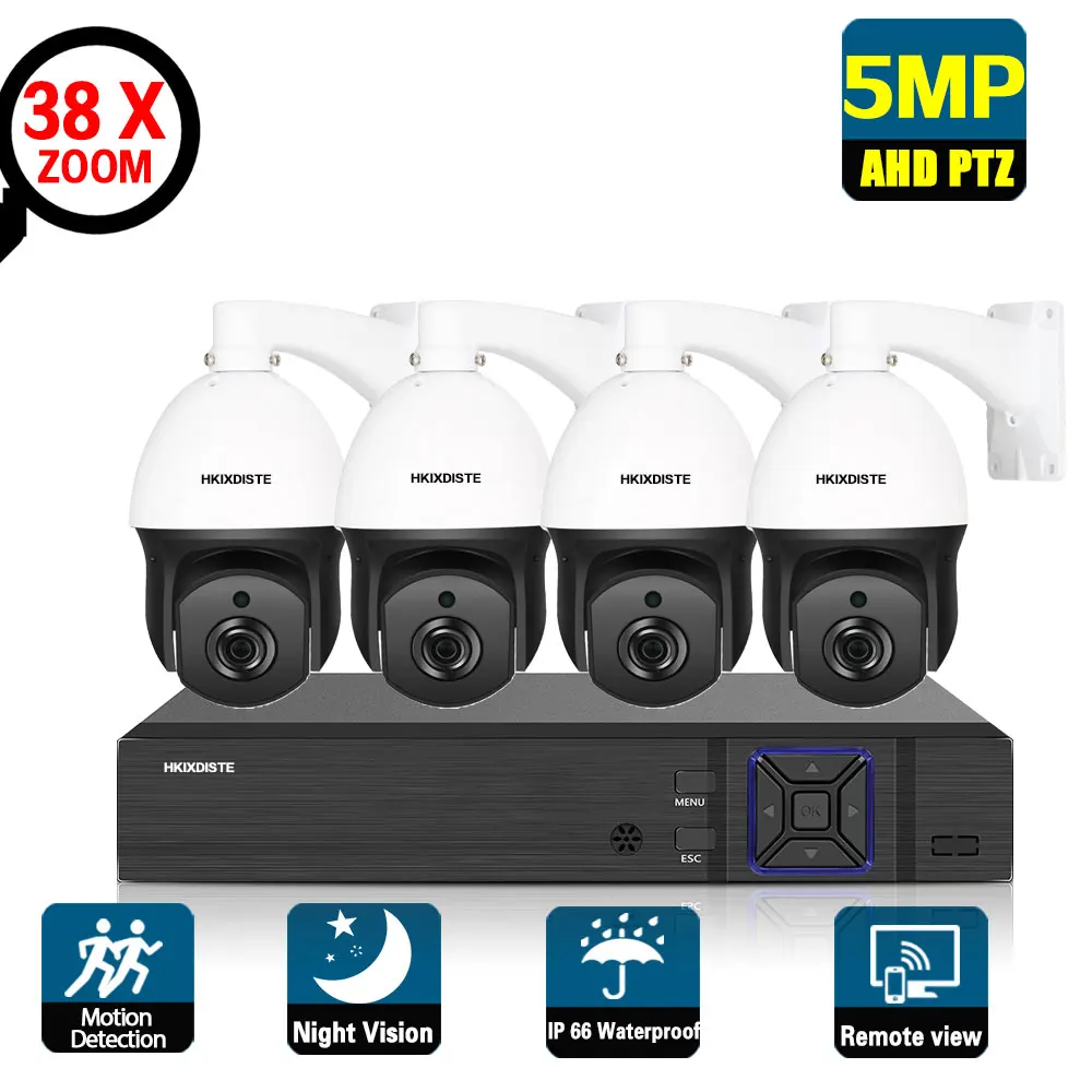 XMEYE – Kit de caméra de Surveillance extérieure PTZ AHD 5mp 5 en 1, 4 pièces, étanche, avec Zoom 38X, 8 canaux