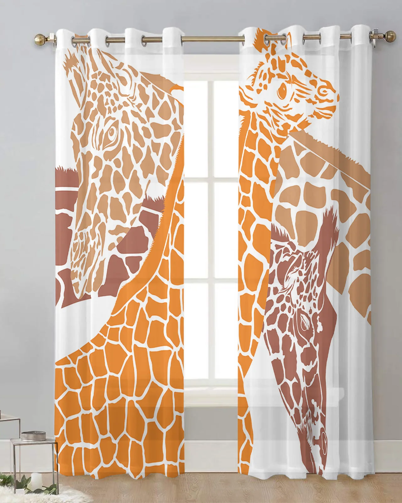 Giraffe Colored Animal Africa Orange Mammal Voile Hanging Curtain Living Room Sheer Curtain Home Decor Gauze Window Panels