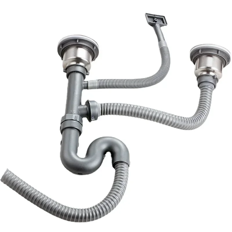 

1Pc Sewer Pipe Single Double Groove Kitchen Bathroom Flexible Sink Drains Downcomer Wash Basin Plumbing Hose Pipe Tube Fittings