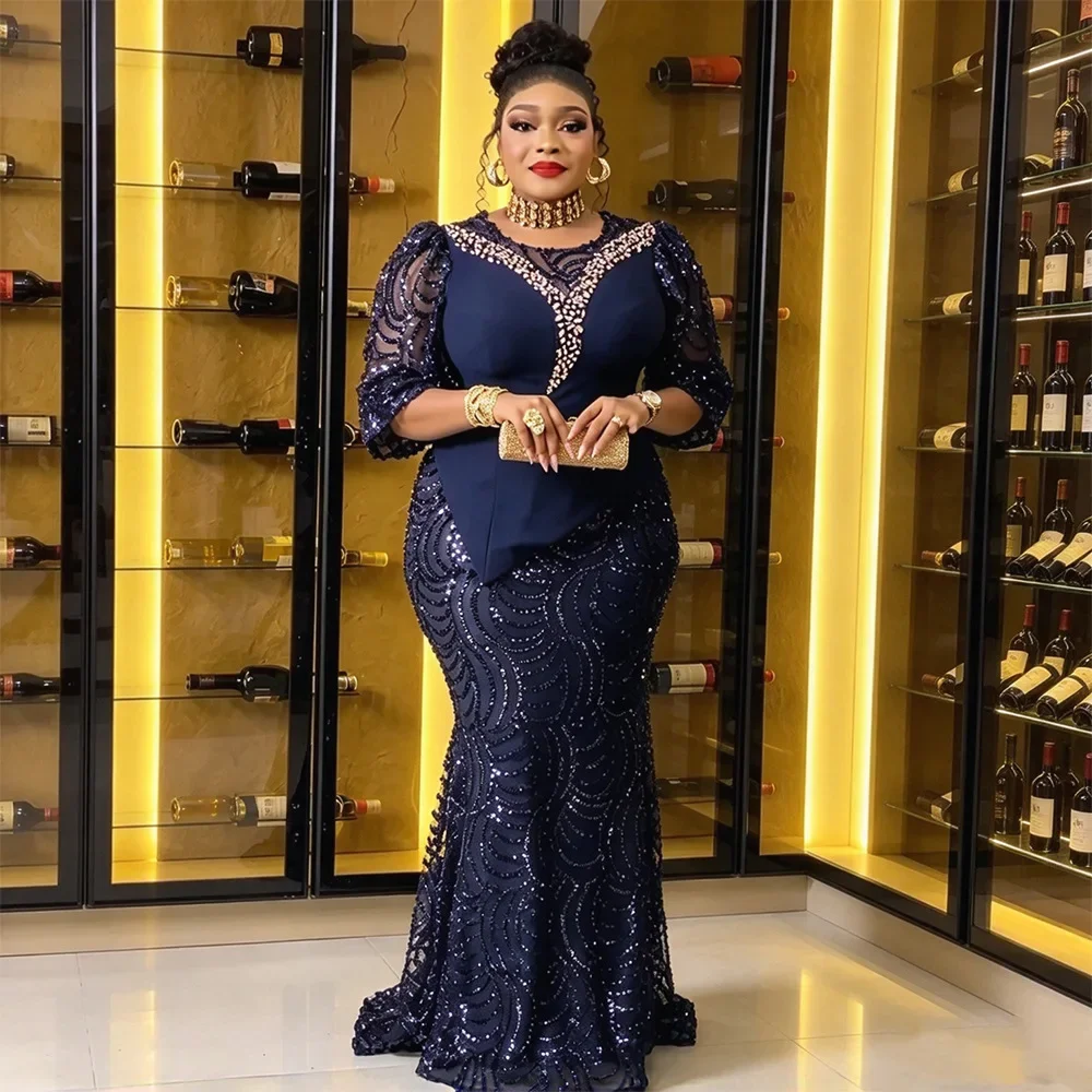 2026 Plus Size Dashiki African Dresses for Women Autumn African Long Sleeve Sequin Polyester Party Evening Maxi Dress Outfits
