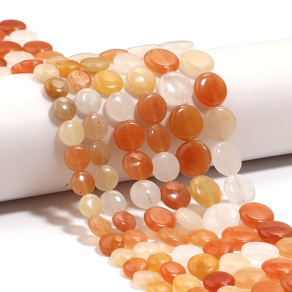 1 Strang Natursteinperlen, flach, rund, orangefarbener Jadestein, lose Perlen für Schmuckherstellung, DIY-Armband, Halskette, Zubehör, 8/10/12 mm