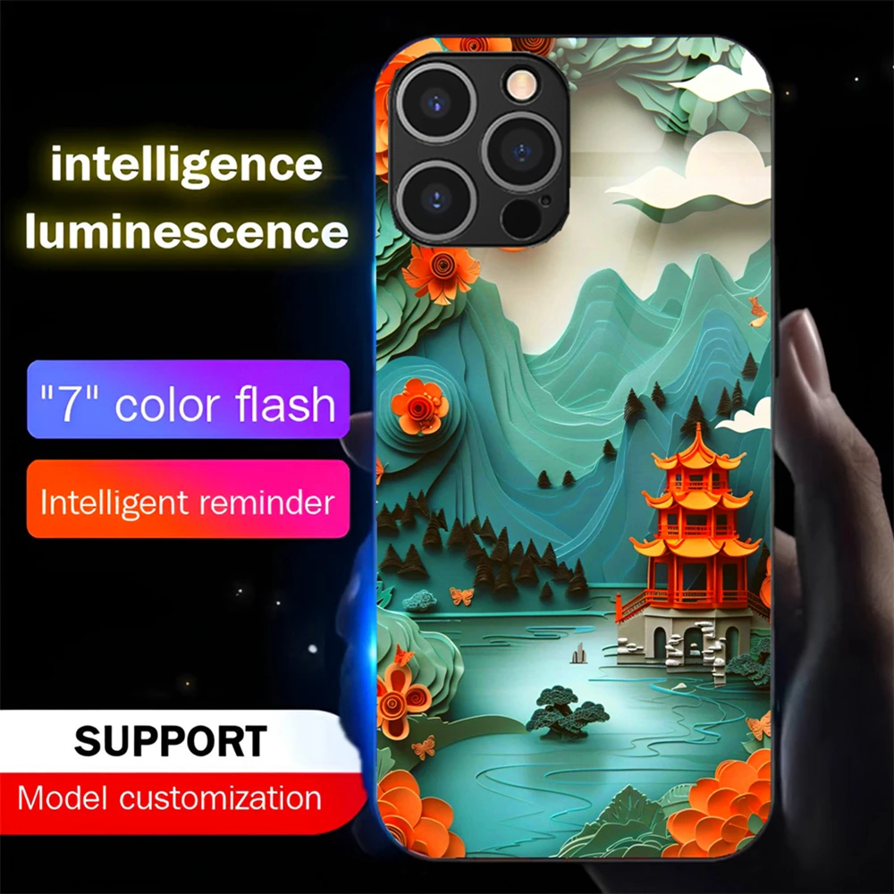 

Paper Sculpture Design LED Light Glow Luminous Tempered Glass Phone Case For Samsung S25 S24 S23 S22 S21 S20 FE Plus Ultra