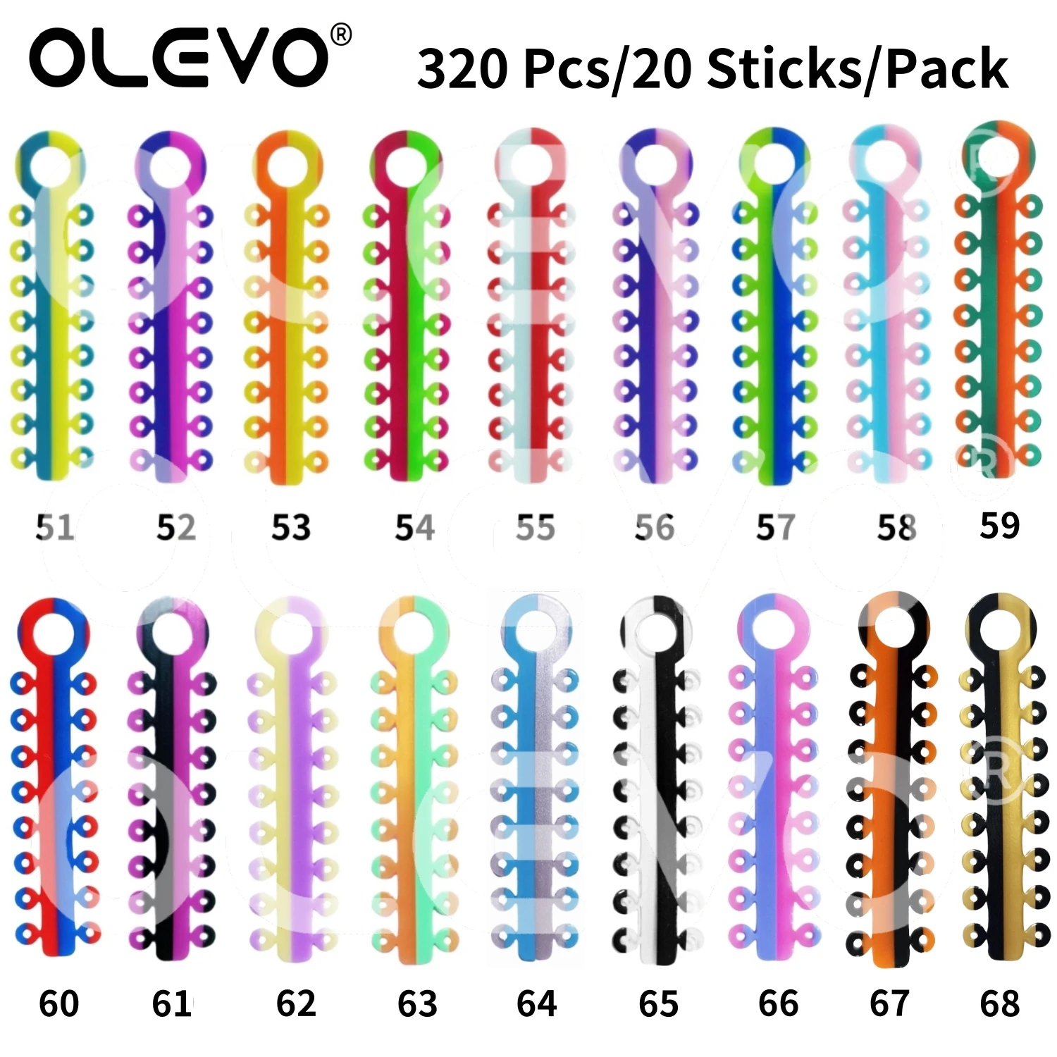 320PCS /20 Sticks Dental Orthodontic Elastic Ligature Ties Bands for Teeth Brackets Braces Two-Tone Design Rubber Ligating Rings