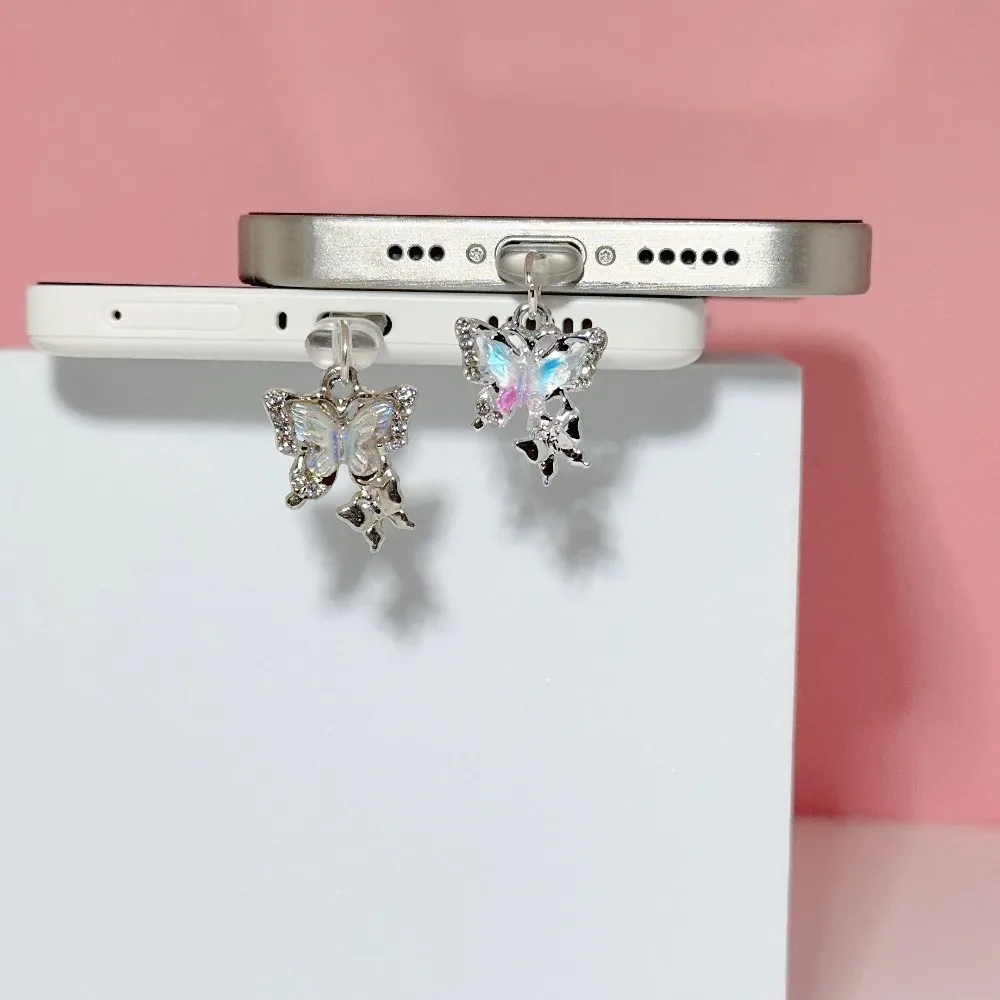 نوع C الغبار التوصيل رائعة فراشة ملحق مناسبة آيفون لشحن باد الغبار أقراط DIY قلادة فتاة هدية #6