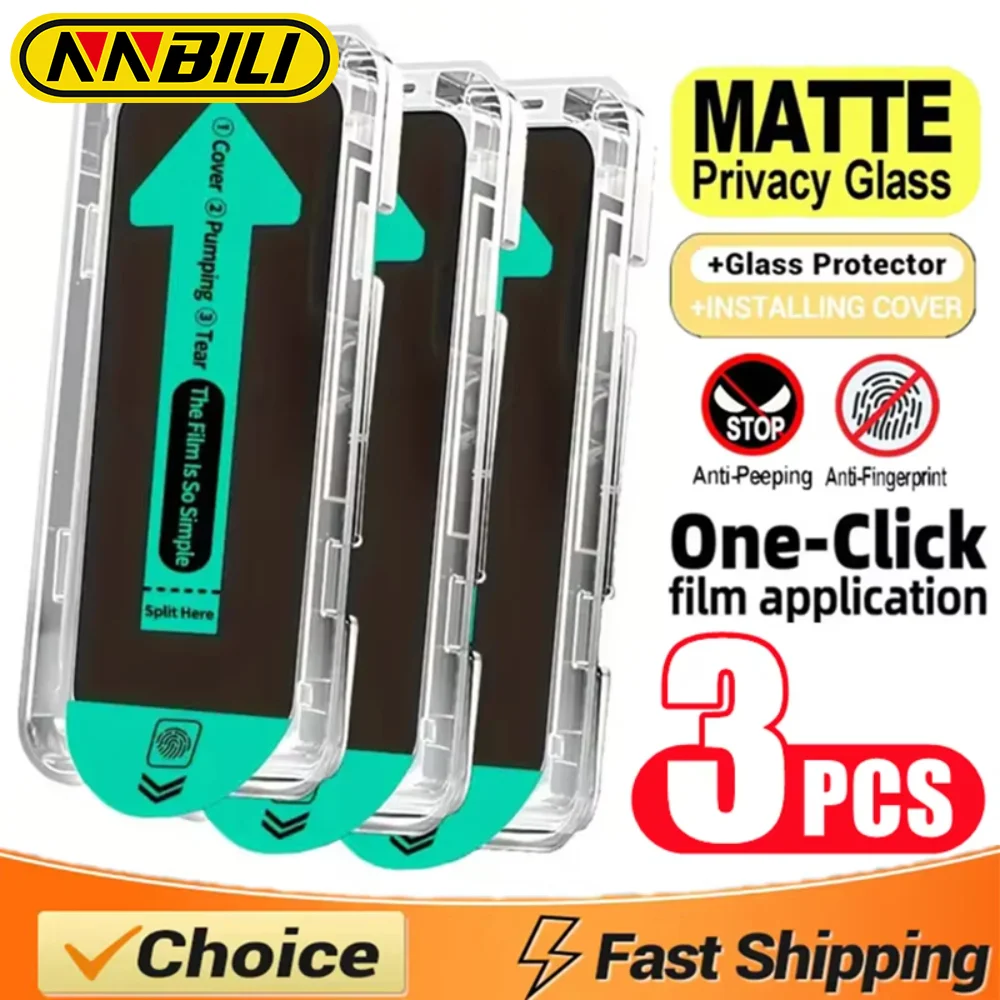 NNBILI 3Pcs Oleophobic Dust Free Easy Installation Matte Privacy Screen Protector For iPhone 17 16 13 12 11 14 15 Pro Max Air XS