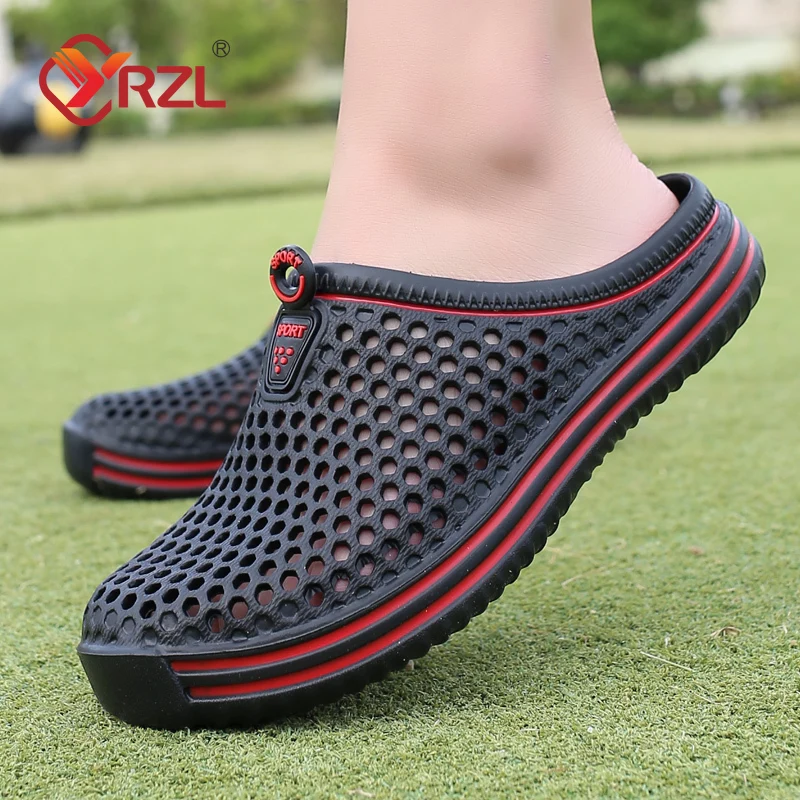 YRZL Shoes Men Beach Slippers Unisex Hollow Out Casual Women Beach Sandal Flip Flops Shoes Non-slip Size 36-45 Mens Slippers