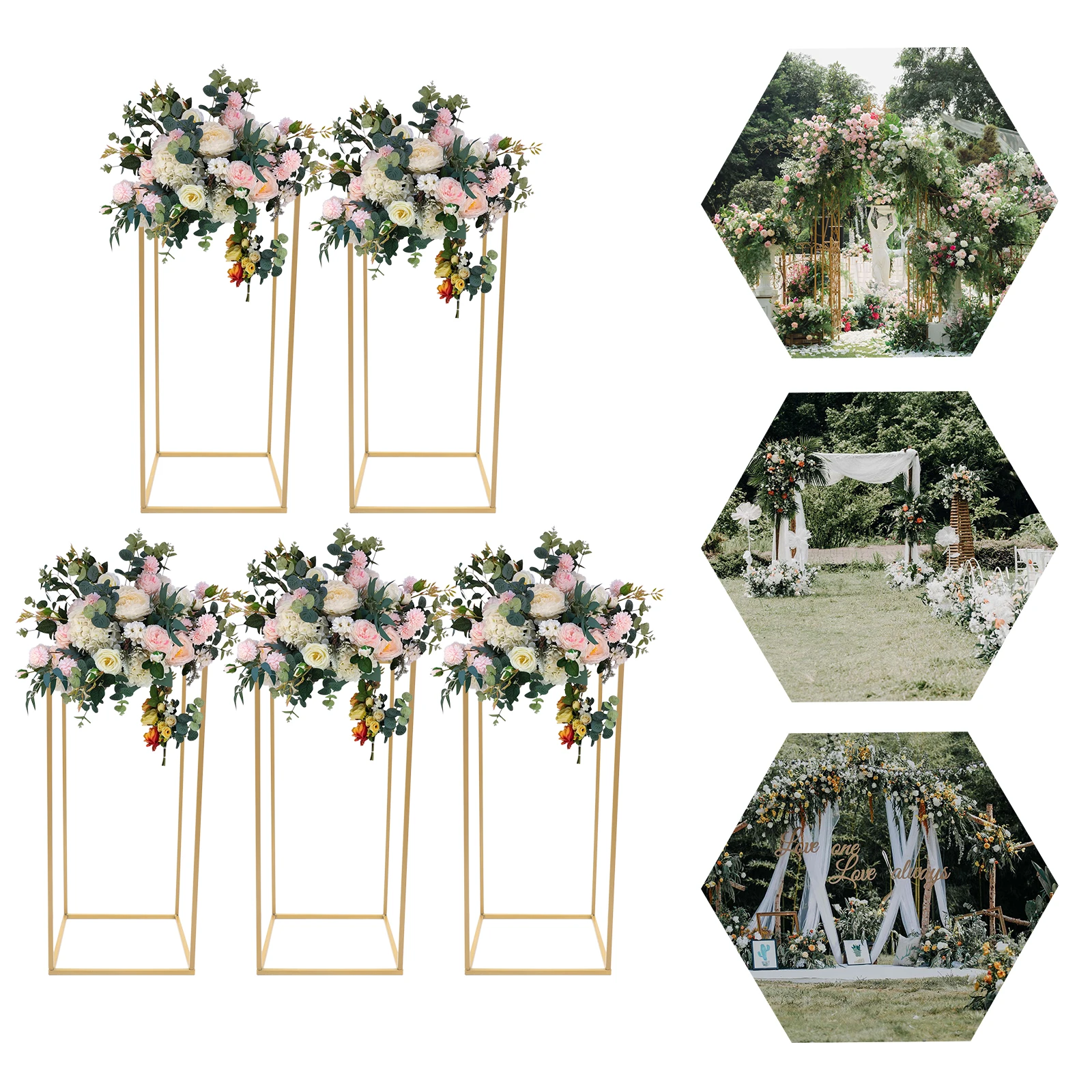 5 Stuks Gouden Vloer Stand Metalen Kolom Bloemenstandaard Bruiloft Decoratieve Rek Locatie 60 Cm