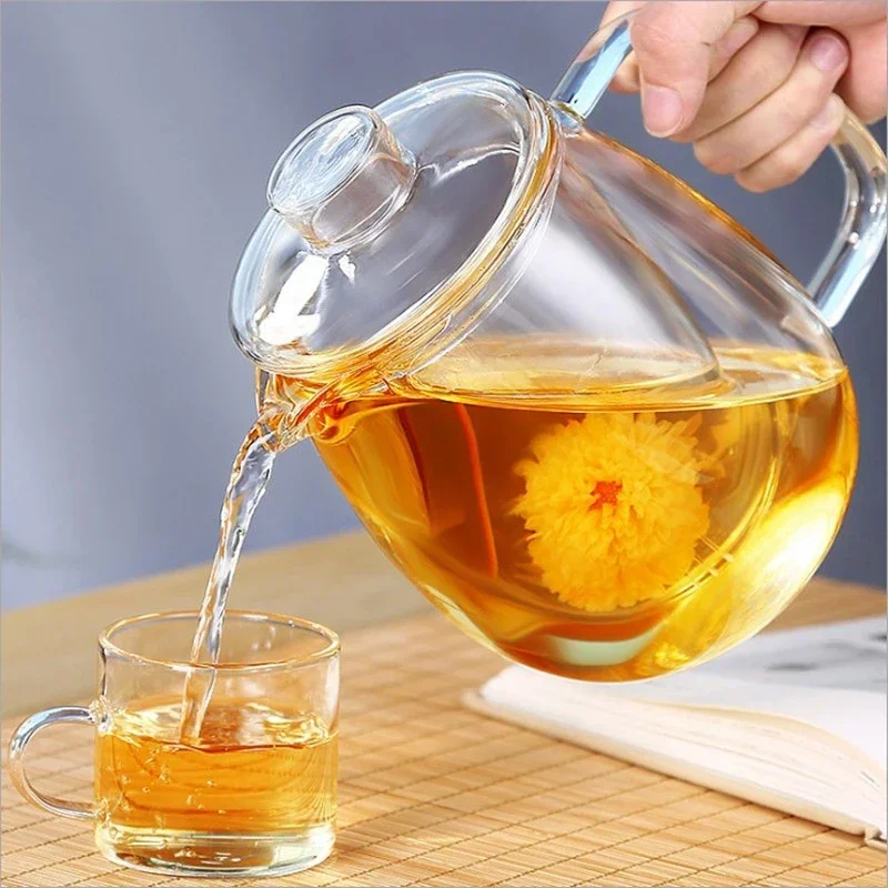 Household Teaware Glass Teapot for Stove Heat Resistant High Temperature Explosion Proof Tea Infuser Milk Rose Flower Tea Set