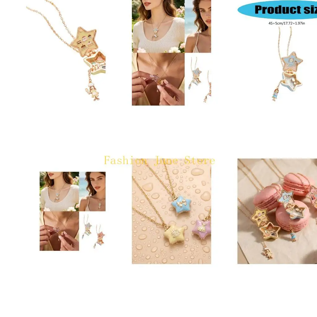 N5KA Star Charm Necklace with Mini Detail and Extender Chain Design