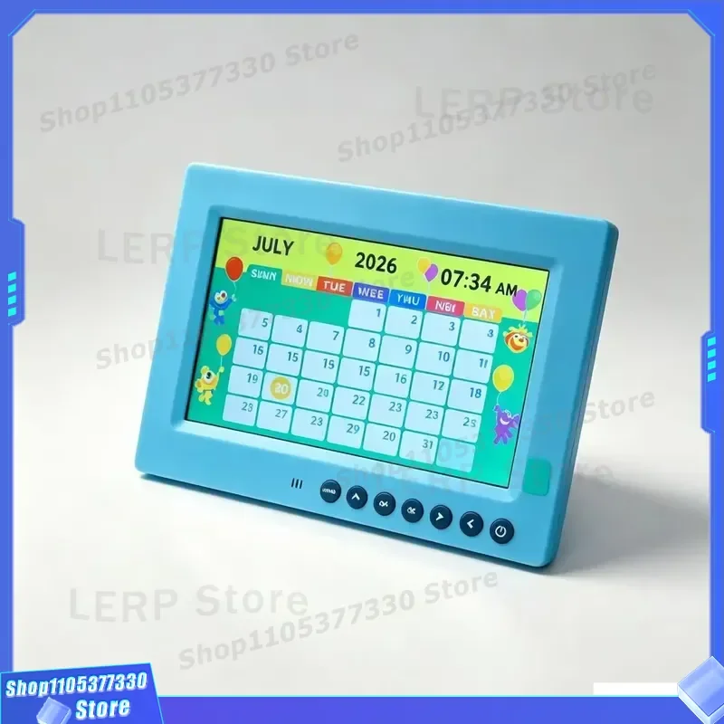 8 Inch Kids Digital Alarm Clock Voice Control Talking Timepiece MP4 AVI Player Calendar Learning Device Night Light for