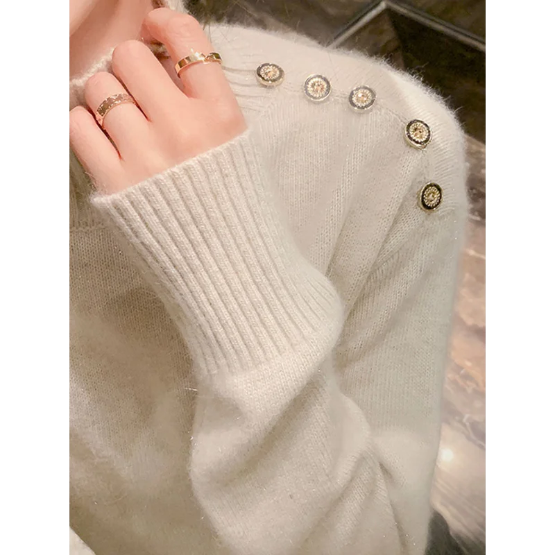 All-match Solid Color Pullover Long Sleeve Women\'s Clothing Autumn Winter High-neck Screw Thread Sweater Knitted Elegant Tops