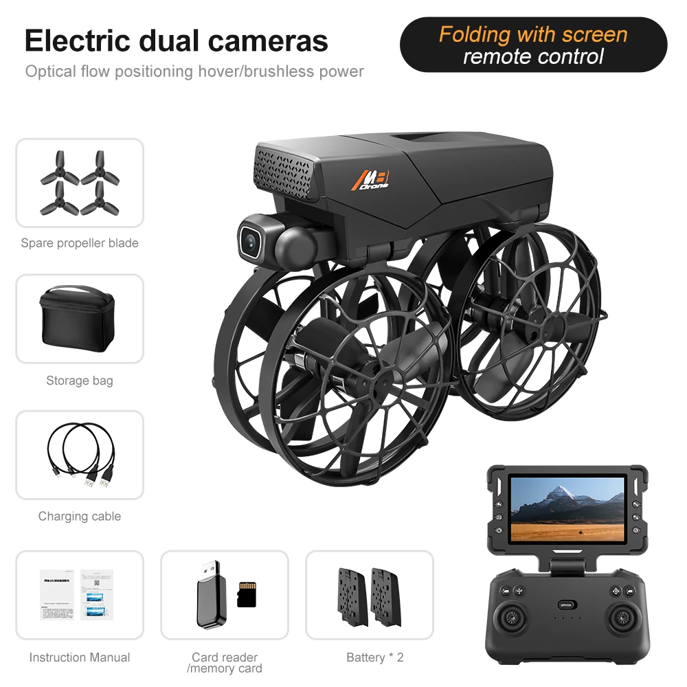 M8 شاشة قابلة للطي بدون فرش طائرة بدون طيار لتحديد موضع التدفق البصري تحوم وضع مقطوعة الرأس الموسيقى 180 °   غطاء حماية لكاميرا ESC