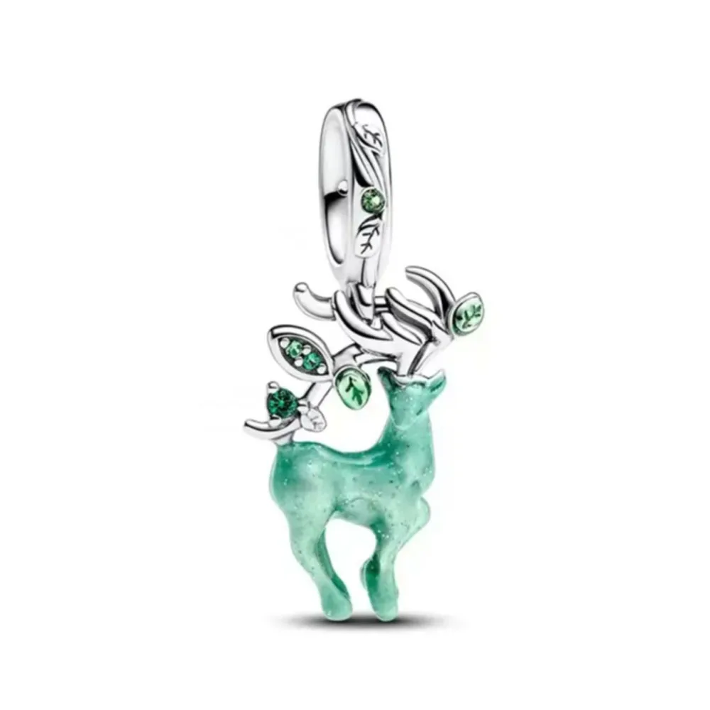 Europe NEW 925 Plated Silver Flower Charm Deer God Dangle Pink Fat Pendant Bead Fit Original Bracelet Jewelry For Gift