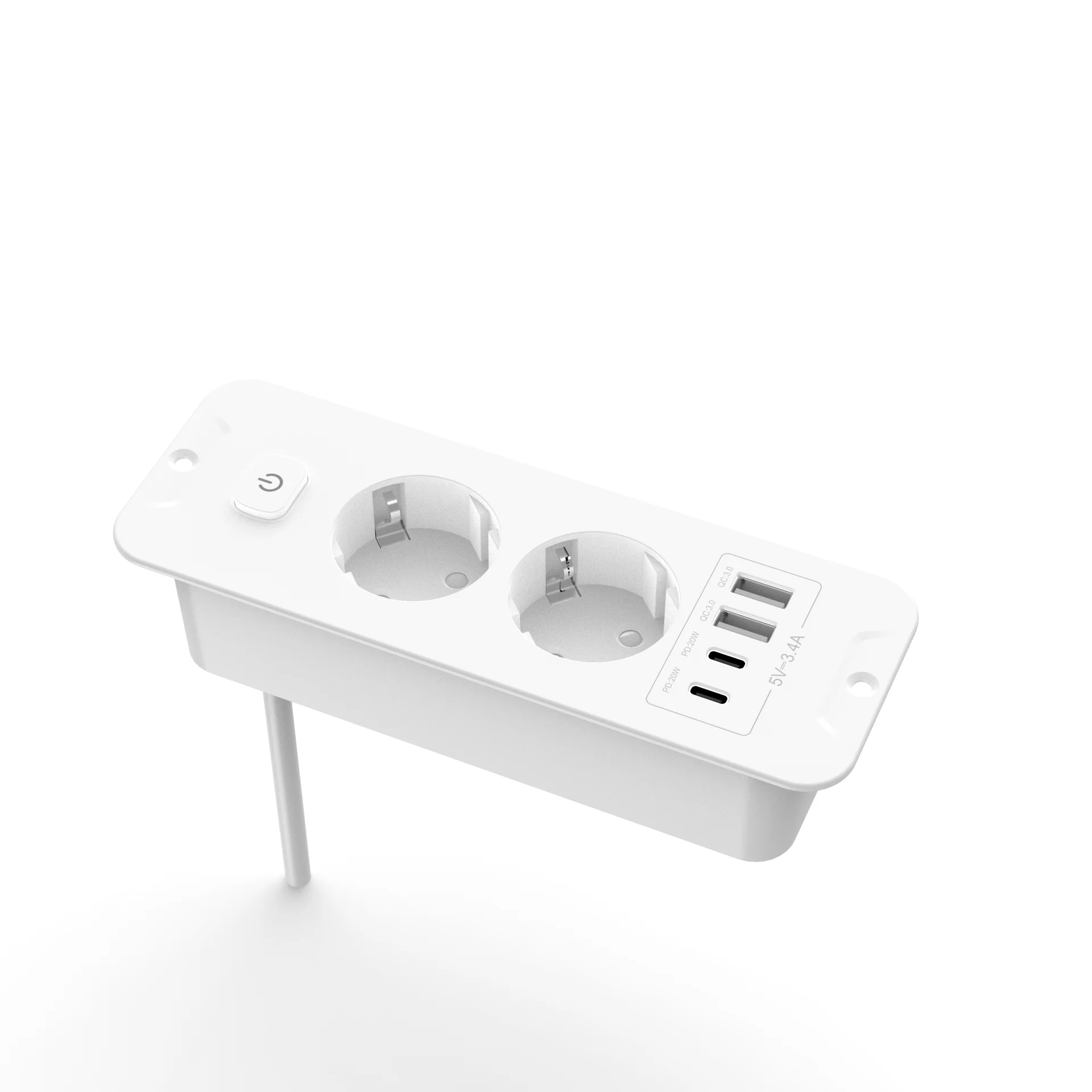 EU tafelblad verzonken stopcontact met 2 USB A 2 Type C PD20W snel opladen, ingebouwd stopcontact Desktop verborgen stopcontact met 2M kabel