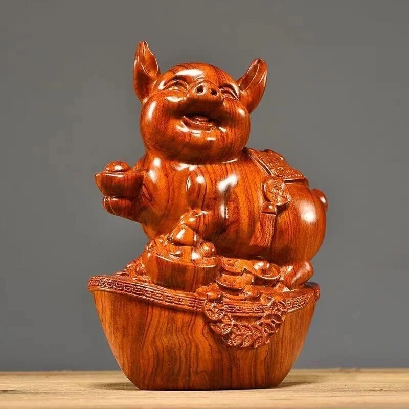 

Chinese Collect modern exquisite handicrafts Red Rosewood Carving:yuanbao Pig