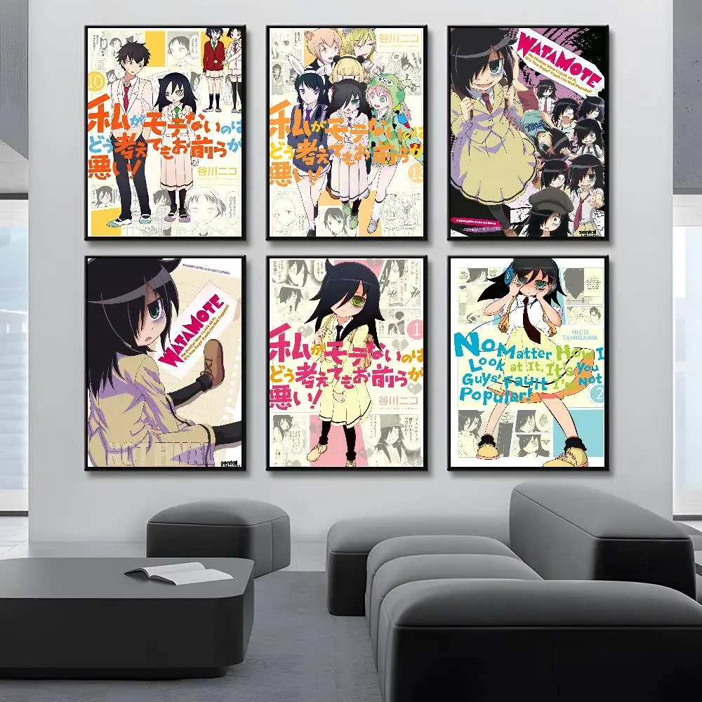 Anime W-Watamote Kuroki Tomoko Poster Waterproof Vintage Movie Posters High Quality Wall Art Print For Room Decor Gift