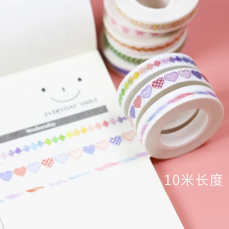 10 Meter Hand-painted and Paper Tape Creative Dividing Line Stickers Ledger Diaries Decorative Tape Stickers
