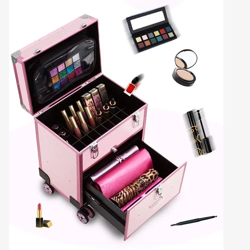 

Makeup Luggage Travel Suitcases Luxury Cosmetic Storage Organizer Vintage Professional Make Up Trolley Carry On Case