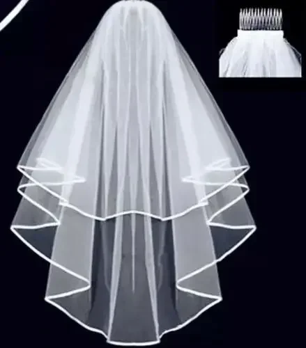 2 Tier Stunning Wedding Veil White Hen Party Bride Satin Trim