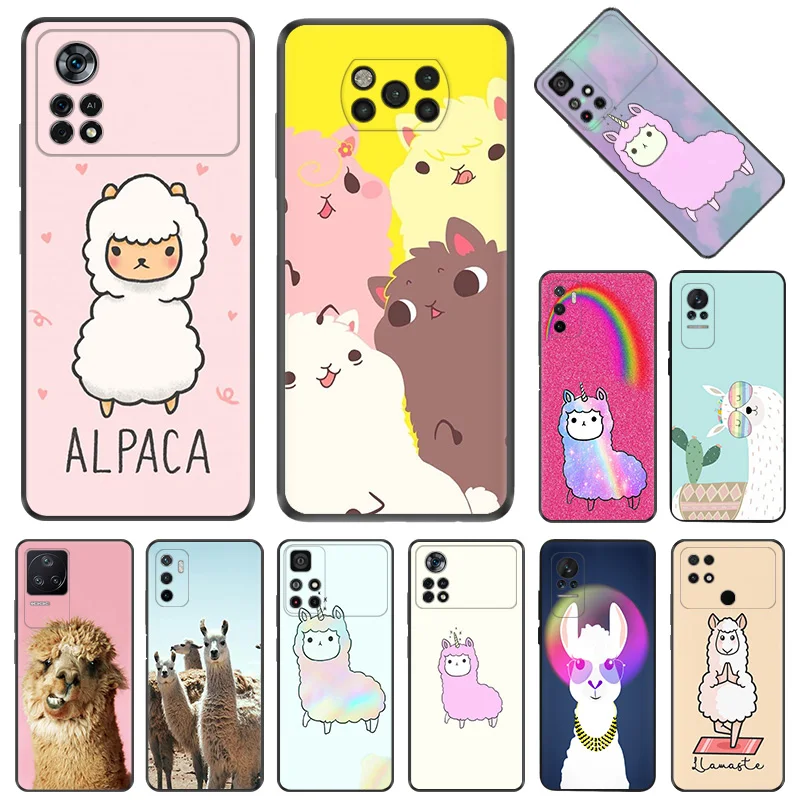 Phone Case For Xiaomi Poco C40 C51 C50 C61 M5 M4 M3 X5 X4 X3 F5 F4 F3 GT F1 14 A3X Alpaca Llama Sheep Black Soft Anti-Drop Cover