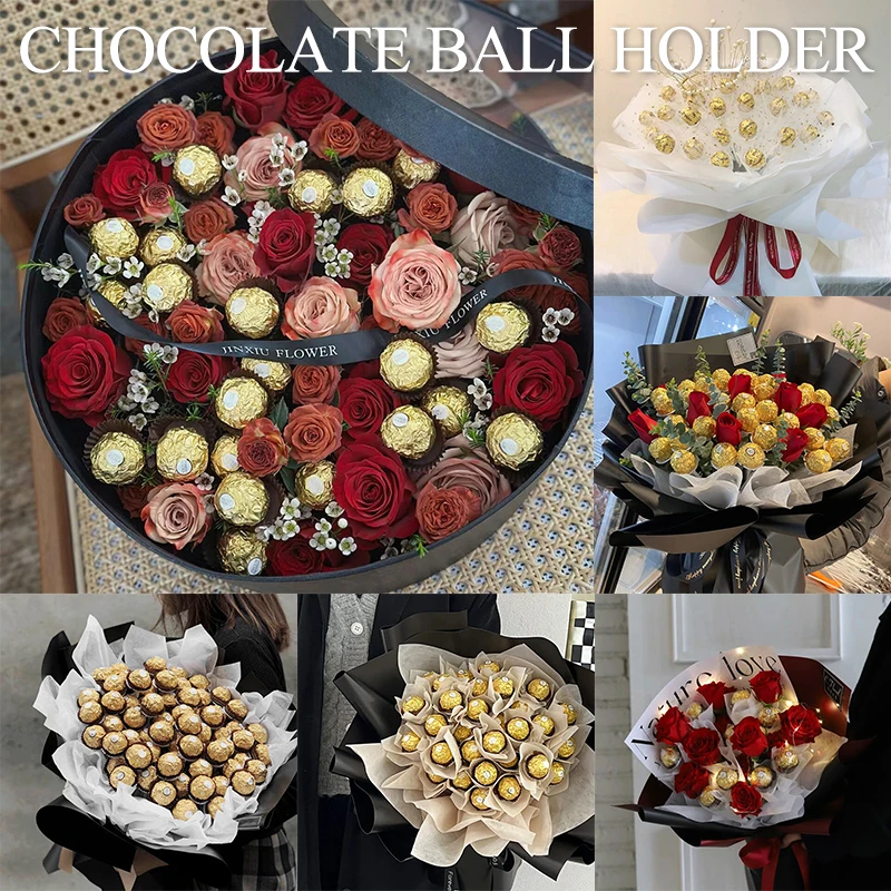 20pcs Chocolate Ball Holder Case Candy Bouquet DIY Fixed Base Clear Cup Flower Box Wedding Birthday Party Gifts Wrappers Decor