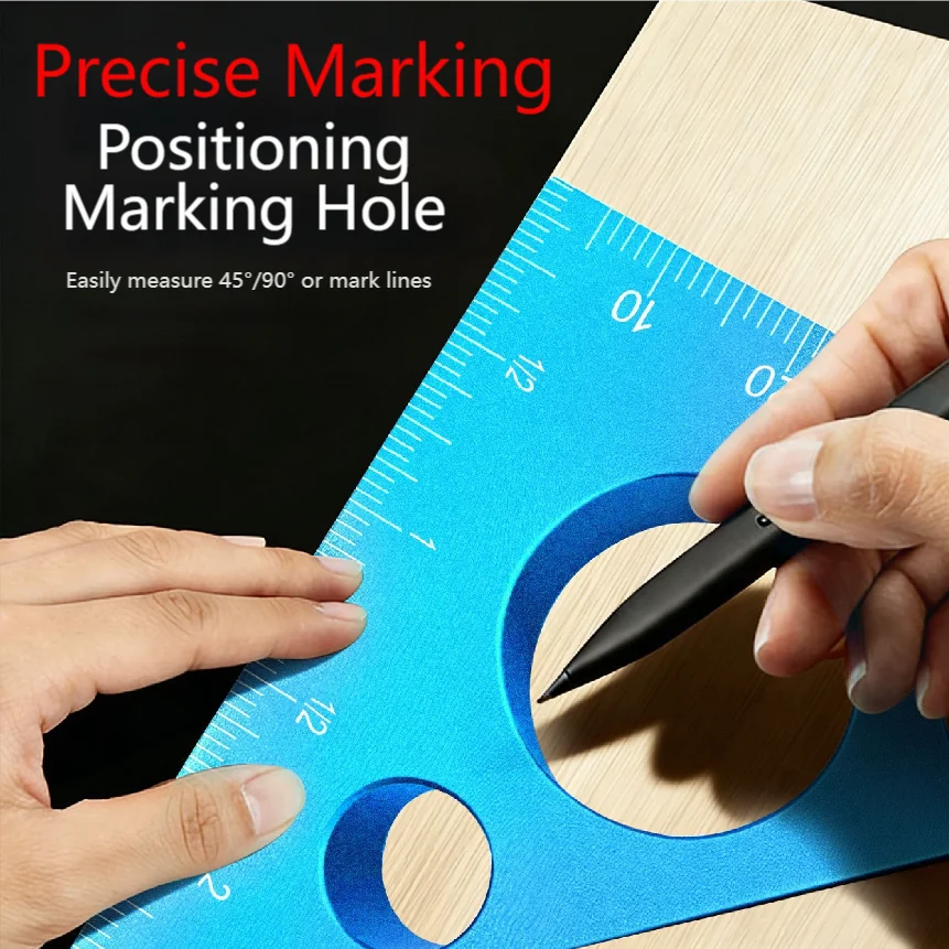 Precision Triangle Ruler in Aluminum Alloy for 45 Degree Angle Marking and Measuring in Woodworking and Carpentry Settings