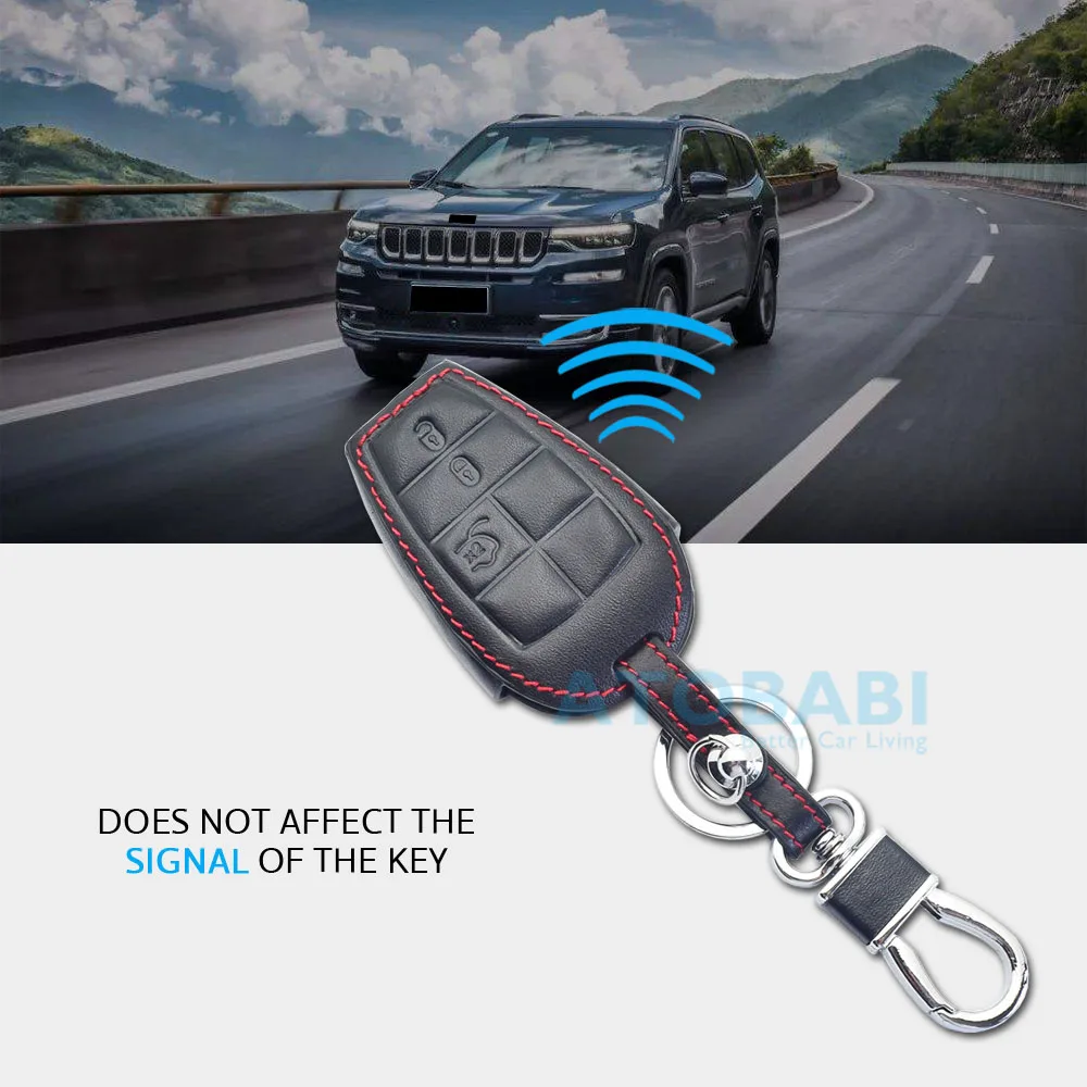 Leder Auto Schlüssel Abdeckung Für Dodge Challenger Ladegerät Magnum Reise Ram Jeep Commander Grand Cherokee Chrysler 300 Remote Fob Fall – Detail 3