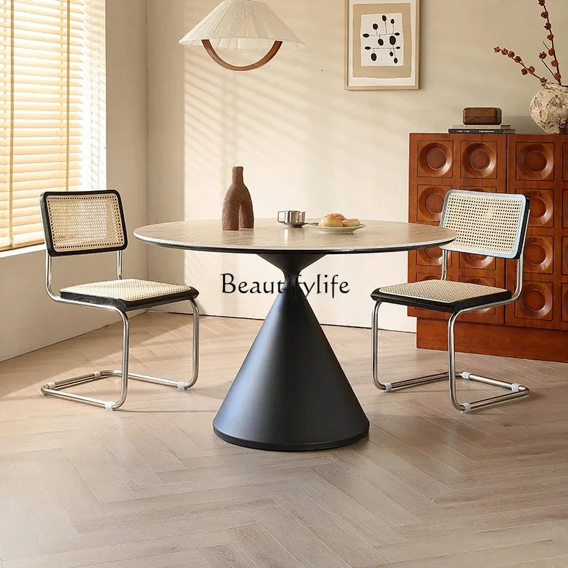 

Travertine rock slab dining table Small apartment full support designer hourglass one-meter dining table