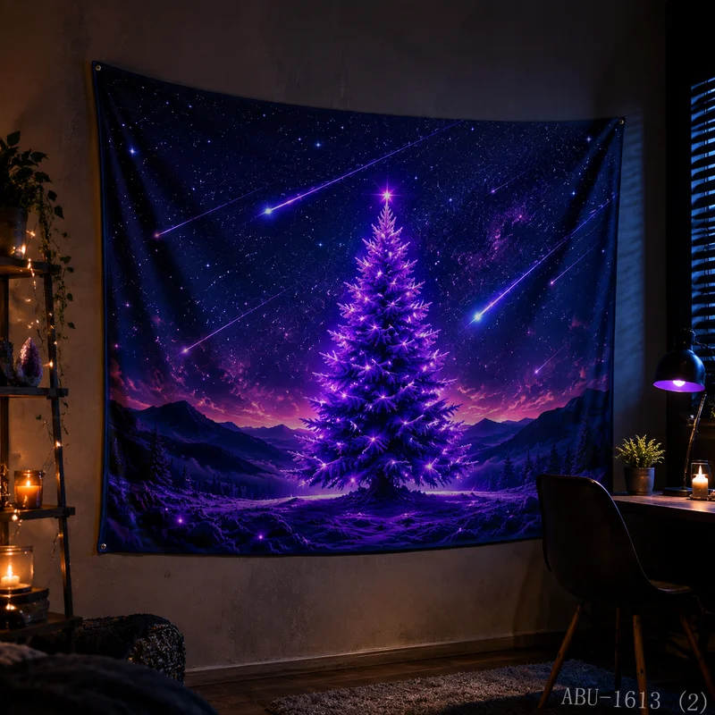 VIKAMA Neon Rainbow Tree Planet Universe Saturn Galaxy Nebula Water Reflection Christmas Tapestry Wall Hanging Bedroom Living
