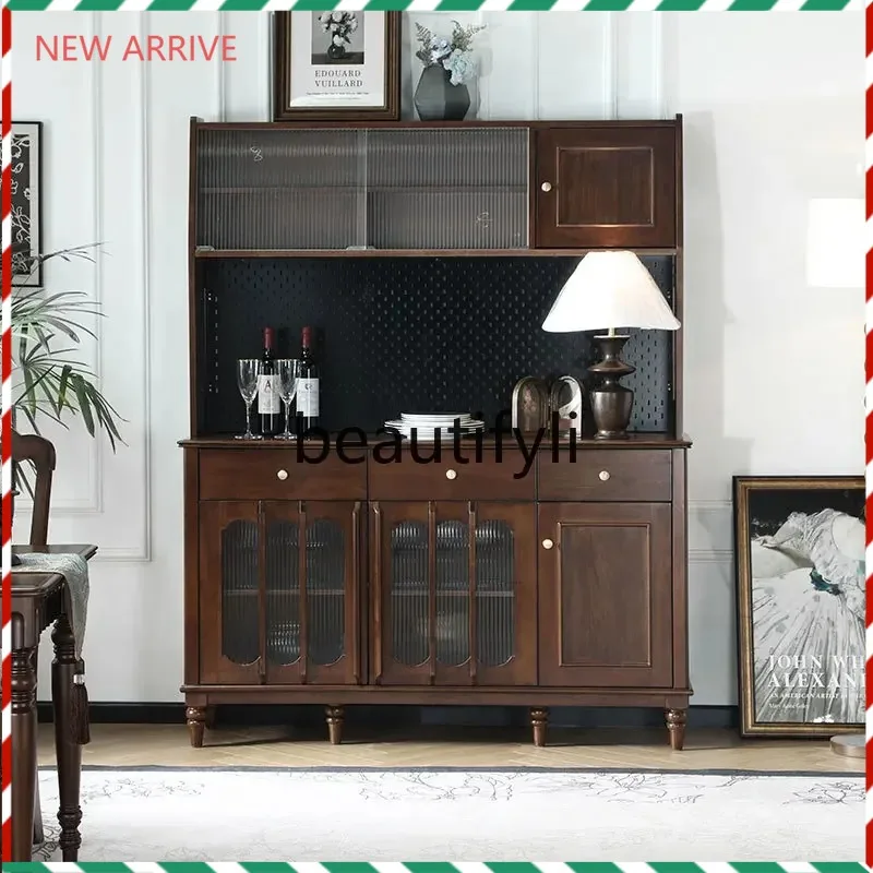 

D2520 French solid wood dining side cabinet restaurant tea integrated against the wall American retro wine cabinet