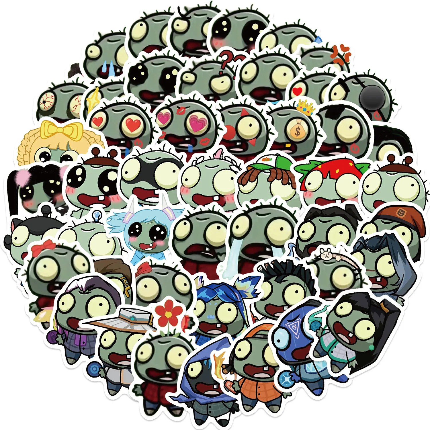 50/30/10Pcs Cartoon Zombie Expression Graffiti Stickers, Waterproof DIY Decals for Luggage Guitar Notebook