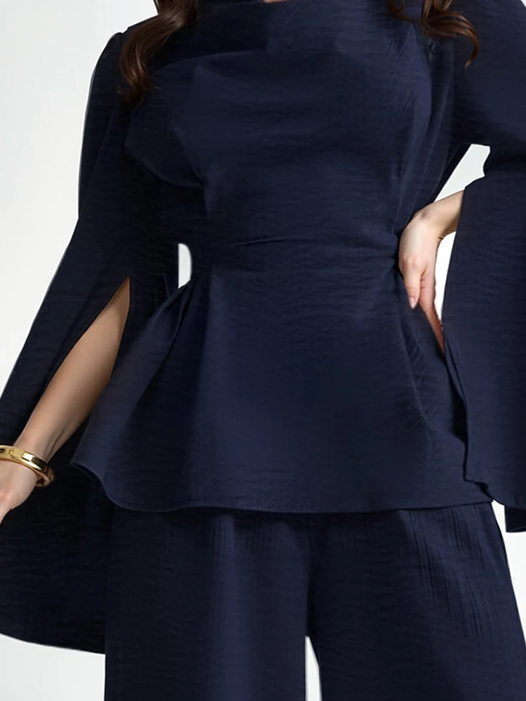 エレガントな通勤用ハイウエストスーツ、セクシーなVネックトップスとロングパンツのセットアップ、レディースファッション、ドレープ加工の無地2ピースセット、上品なセット