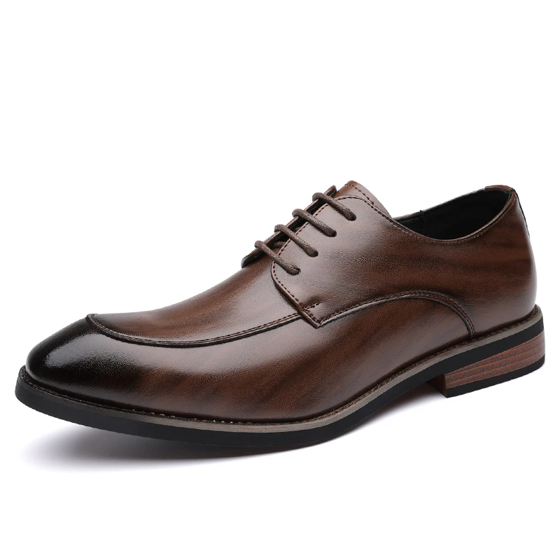 

Fashion New Designer Gentleman Pointed Black Brown Lace Up Casual Derby Shoes for Men Wedding Dress Homecoming Formal Footwear